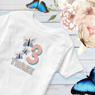Camiseta De Bebé Mariposa Cuta Número Tres Azul y Engranaje