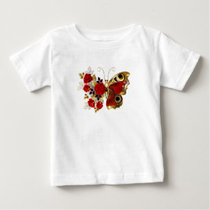 Camiseta De Bebé Mariposa de flor roja con rosas rojas