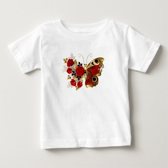 Camiseta De Bebé Mariposa de flor roja con rosas rojas (Anverso)