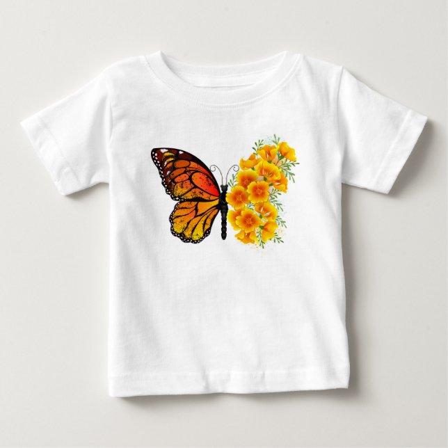 Camiseta De Bebé Mariposa de flores con amapola amarilla de Califor (Anverso)