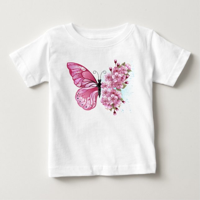 Camiseta De Bebé Mariposa de flores con Sakura rosa (Anverso)