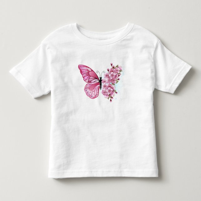 Camiseta De Bebé Mariposa de flores con Sakura rosa (Anverso)