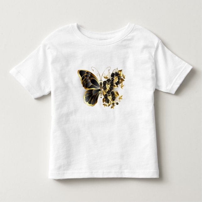 Camiseta De Bebé Mariposa de flores de oro con orquídea negra (Anverso)