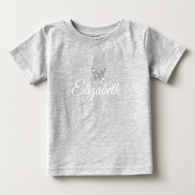 Camiseta De Bebé mariposa falsa de diamantes personalizada (Anverso)