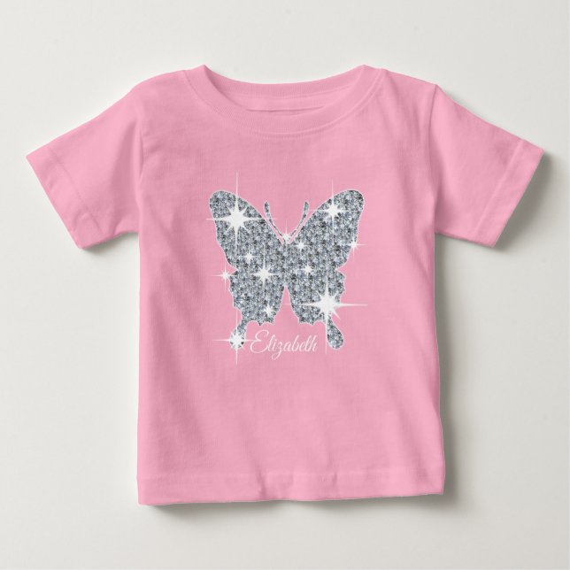 Camiseta De Bebé mariposa falsa de diamantes personalizada (Anverso)