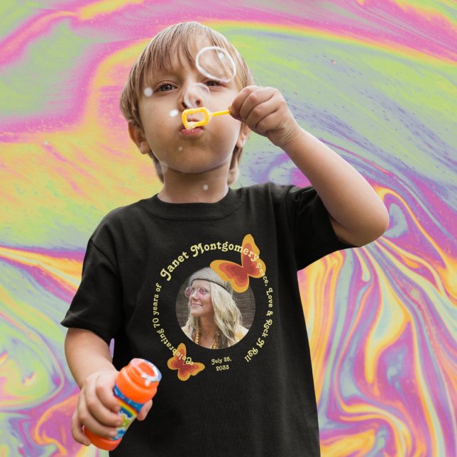 Camiseta De Bebé Mariposa Hippie Retro 70 cumpleaños de foto (Subido por el creador)