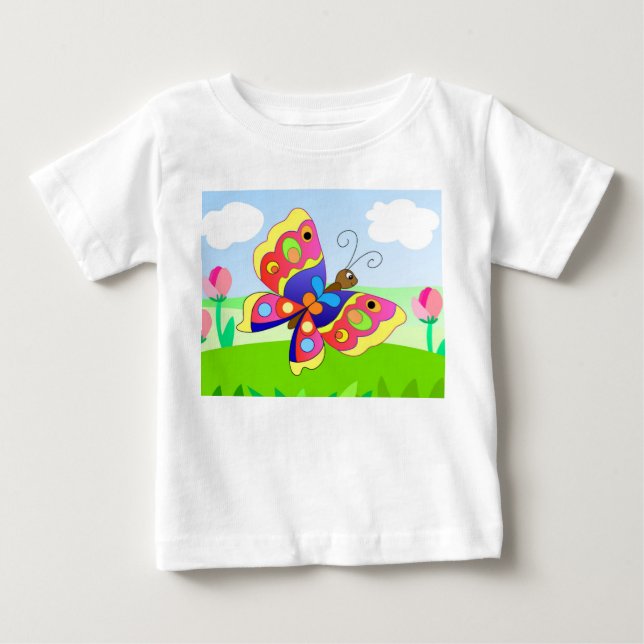 Camiseta De Bebé mariposa personalizado brillante en un campo entre (Anverso)