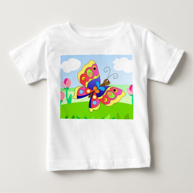Camiseta De Bebé mariposa personalizado brillante en un campo entre (Anverso)