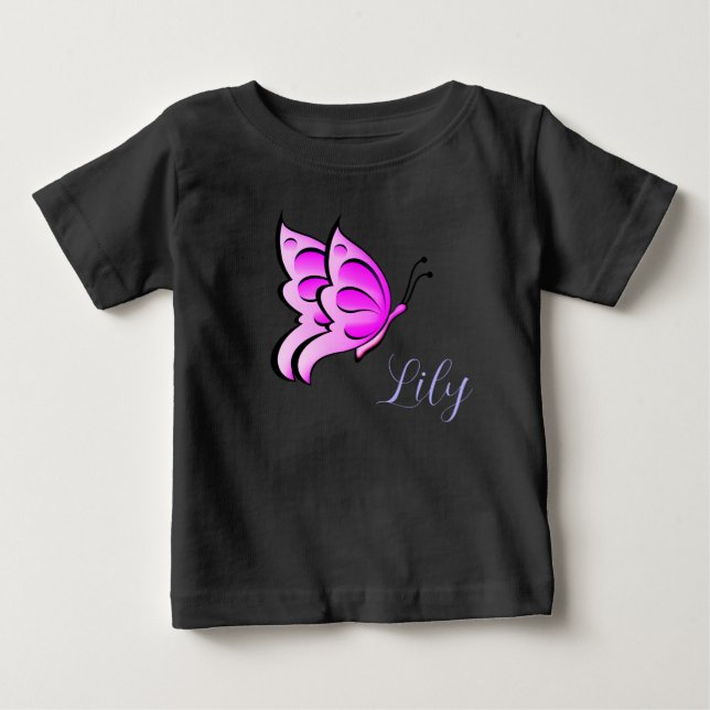Camiseta De Bebé mariposa rosa - nombre de su bebé (Anverso)