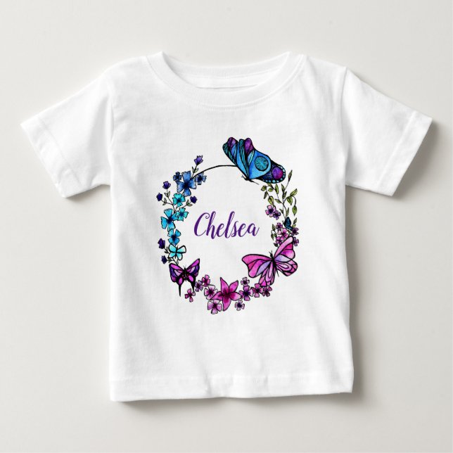Camiseta De Bebé Mariposa y flores (Anverso)