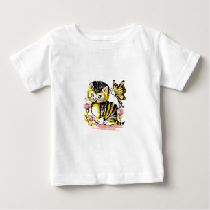 Camiseta De Bebé Mariposa y Gatito