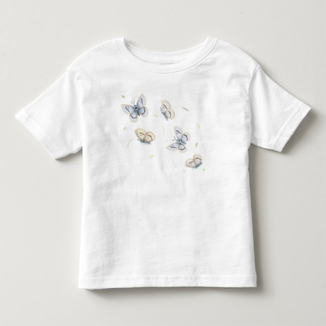 Camiseta De Bebé Mariposas azules y cream en vuelo (Anverso)
