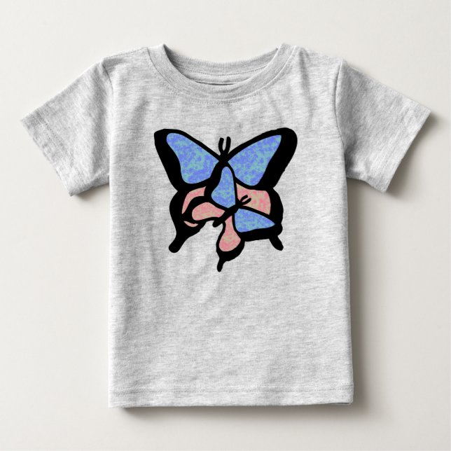 Camiseta De Bebé Mariposas azules y rosas: bebé/niño pequeño tee (Anverso)