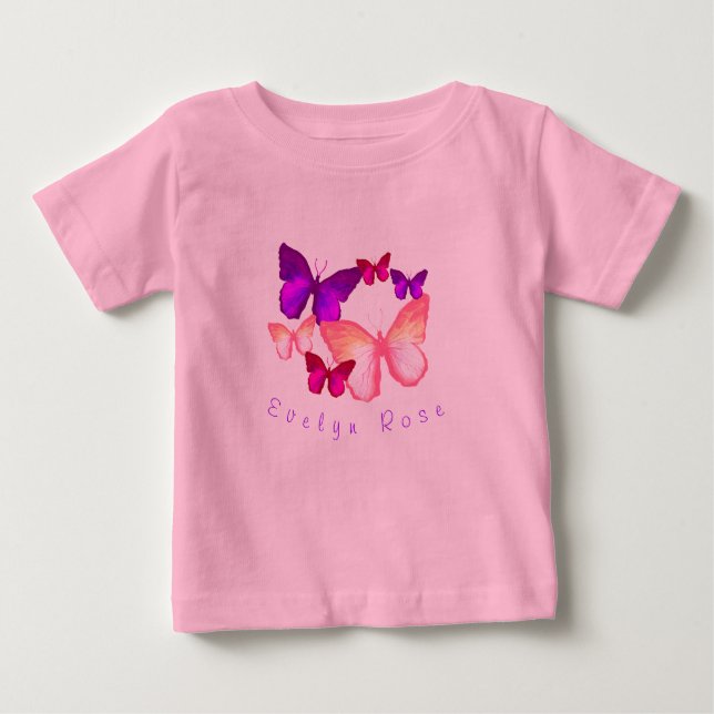 Camiseta De Bebé Mariposas color rosa (Anverso)