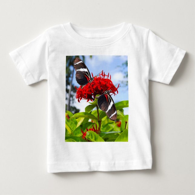 Camiseta De Bebé Mariposas de cebra con flores rojas (Anverso)