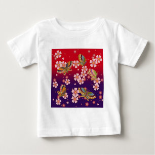 Camiseta De Bebé Mariposas japonesas en medio de flores de sakura