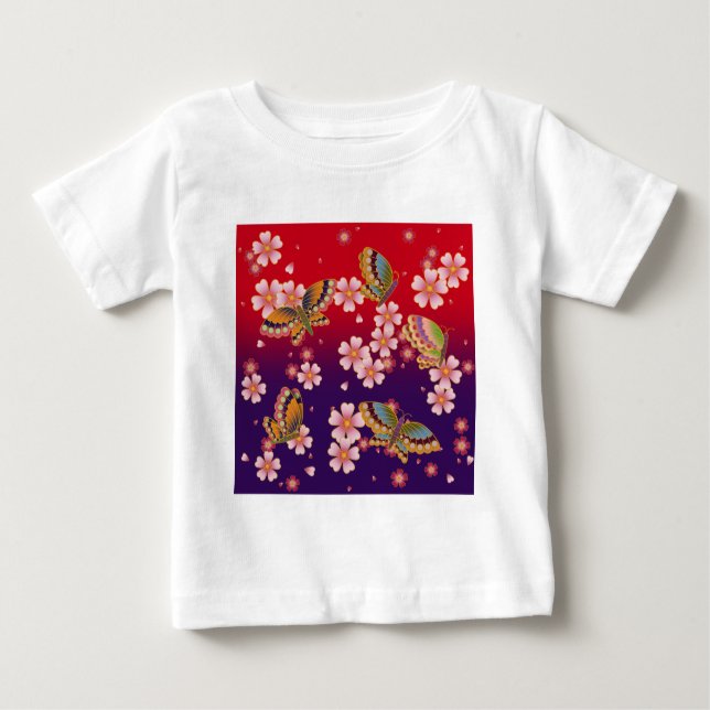 Camiseta De Bebé Mariposas japonesas en medio de flores de sakura (Anverso)