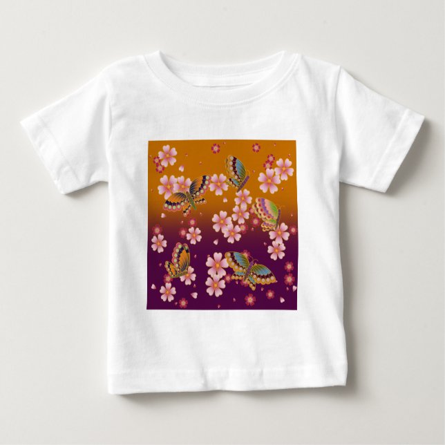 Camiseta De Bebé Mariposas japonesas en medio de flores de sakura (Anverso)