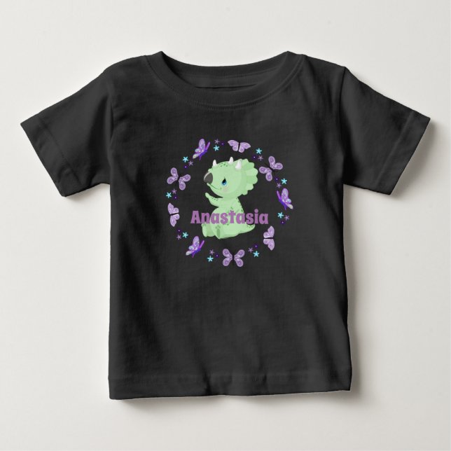 Camiseta De Bebé Mariposas y flores personalizadas - Dinosaurio beb (Anverso)