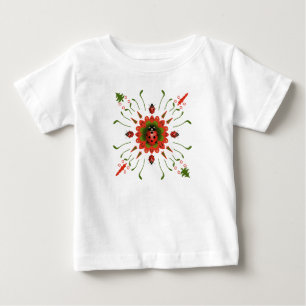Camiseta De Bebé Mariquita de Navidad Rojo Blanco Verde