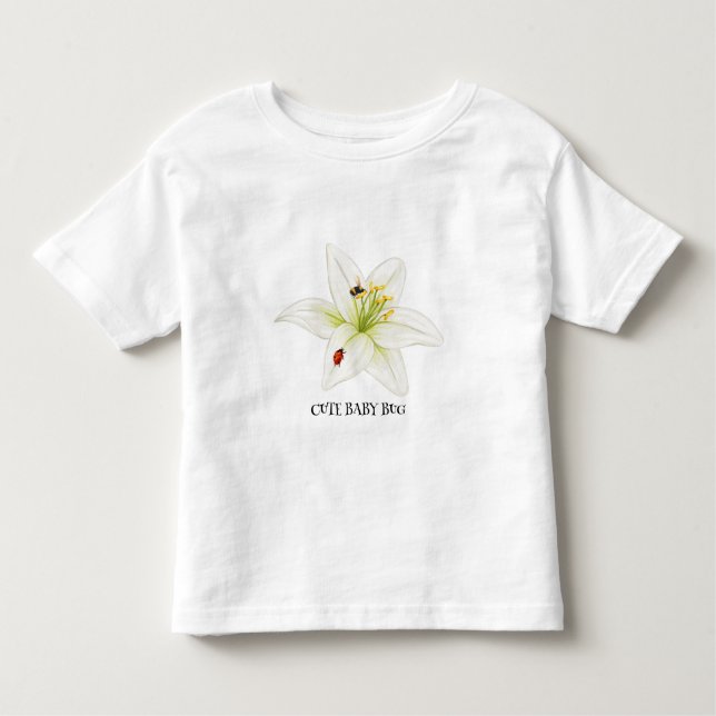 Camiseta De Bebé Mariquita Roja flor de Lirio rosa nombre personali (Anverso)