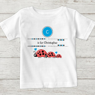 Camiseta De Bebé Mariquitas añaden nombre negro y azul