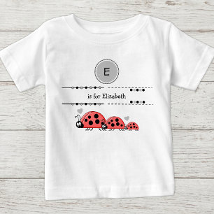 Camiseta De Bebé Mariquitas añadir nombre negro y gris