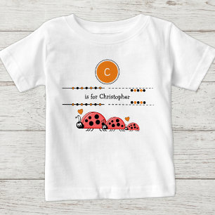 Camiseta De Bebé Mariquitas añadir nombre negro y naranja