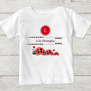 Camiseta De Bebé Mariquitas añadir nombre negro y rojo