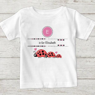 Camiseta De Bebé Mariquitas añadir nombre negro y rosa