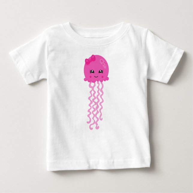 Camiseta De Bebé Marisco, medusa, medusa rosa (Anverso)