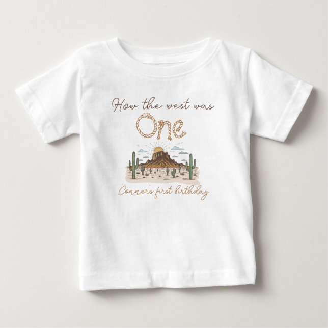 Camiseta De Bebé Marrón Rústico Cómo el Oeste Era Uno Cumpleaños 1  (Anverso)