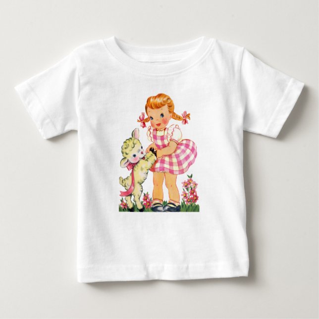 Camiseta De Bebé Mary Little Lamb Nursery Rhyme chica con pelo rojo (Anverso)