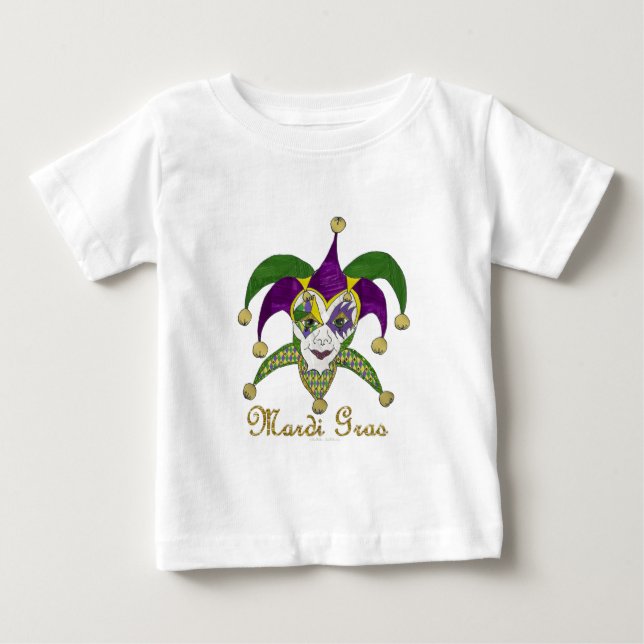 Camiseta De Bebé Máscara colorida del Mardi Gras Jesters (Anverso)