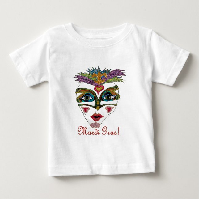 Camiseta De Bebé Máscara de plumas de Purpurina del Mardi Gras colo (Anverso)