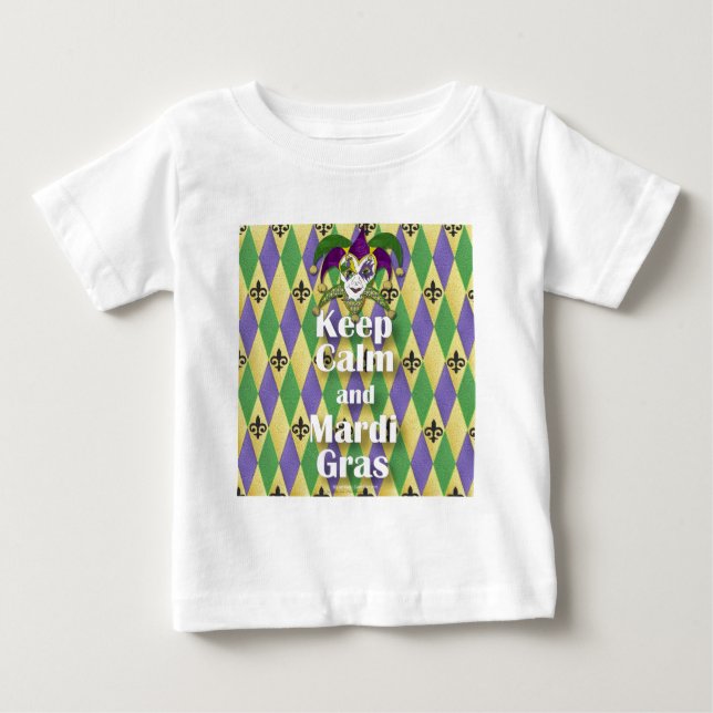 Camiseta De Bebé Máscara Jester mantener la calma y el Mardi Gras (Anverso)