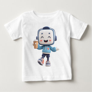 Camiseta De Bebé Mascota Robot Bebiendo Café - Robot lindo con Café