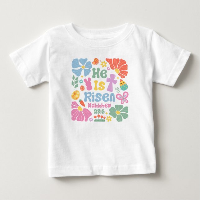 Camiseta De Bebé Mateo 28:6 Pascua Floral De Boho (Anverso)