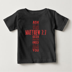 Camiseta De Bebé Mateo 7:7 Biblia Verse Cross