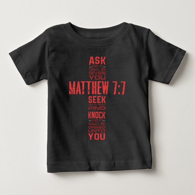 Camiseta De Bebé Mateo 7:7 Biblia Verse Cross (Anverso)