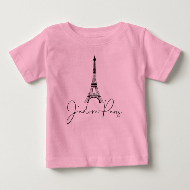 Camiseta De Bebé Me encanta la Torre Eiffel de París Rosa Bonito (Anverso)