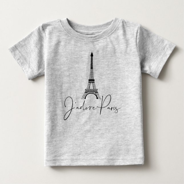 Camiseta De Bebé Me encanta París Torre Eiffel Bonito Gris (Anverso)