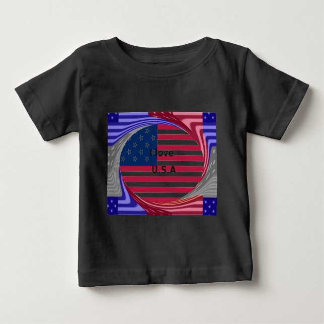 Camiseta De Bebé Me encanta Swirl en EEUU: Impresión de arte patrió (Anverso)