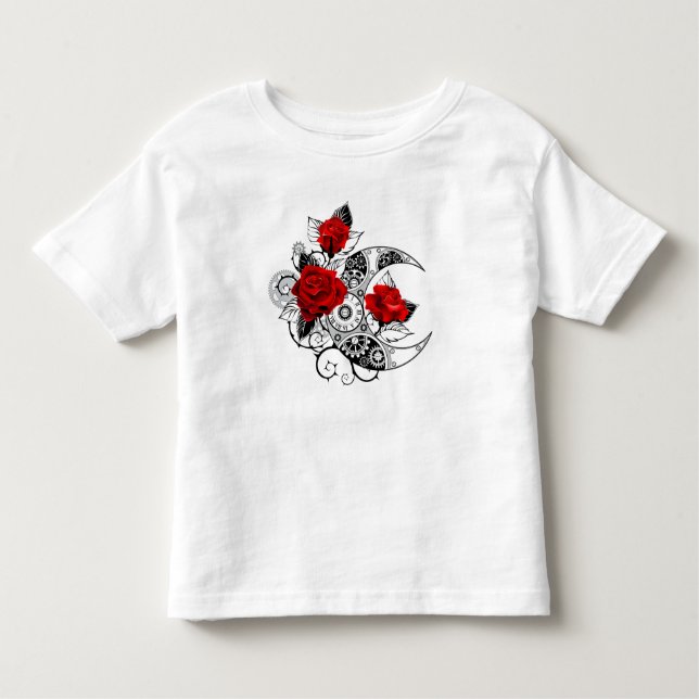 Camiseta De Bebé Media luna mecánica con rosas rojas (Anverso)