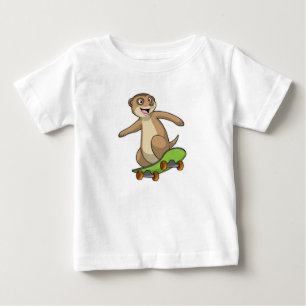 Camiseta De Bebé Meerkat como Skater con Skateboard