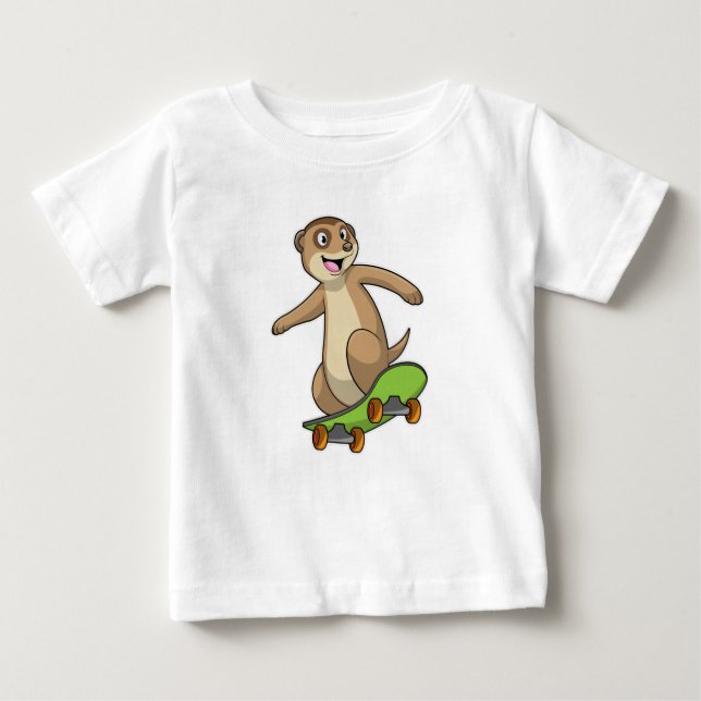 Camiseta De Bebé Meerkat como Skater con Skateboard (Anverso)