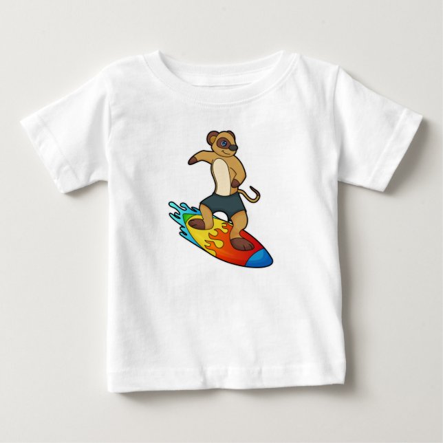 Camiseta De Bebé Meerkat como surfista con Surfboard (Anverso)