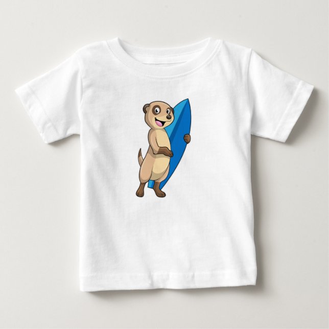 Camiseta De Bebé Meerkat como surfista con Surfboard (Anverso)