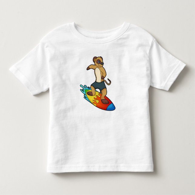 Camiseta De Bebé Meerkat como surfista con Surfboard (Anverso)