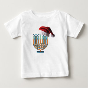 Camiseta De Bebé Menorah y Santa Claus Gorra